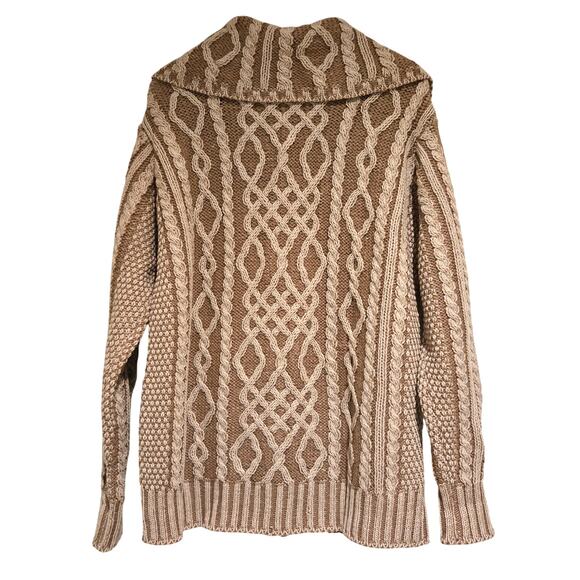 Aran Crafts Ireland Merino Wool 2-Tone Collared Cable Fisherman Knit Cardigan M - Picture 2 of 7